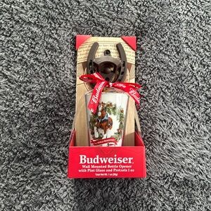 Budweiser Wall Mounted Bottle Opener with Pint Glass (no pretzels)